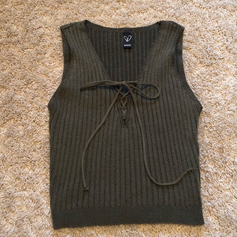 windsor lace up green tank top NEVER WORN